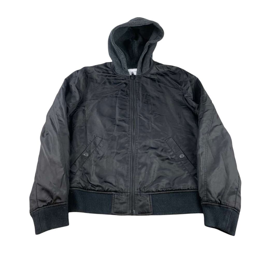 The Kooples X Sport Hooded Bomber Jacket Men's Small Black Zip Snap Pockets Logo